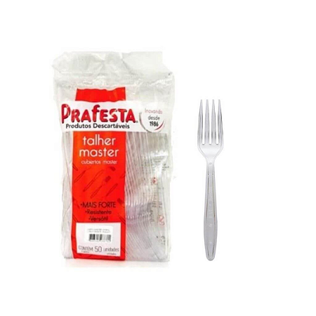 Garfo Refeição Resistente Master Transparente 50 unidades - Prafesta