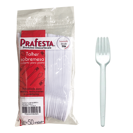 Garfo Sobremesa Branco 50 unidades - Prafesta