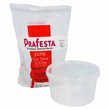 Pote Redondo Com Lacre 500ML 10 Unidades - Prafesta