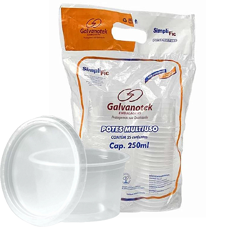 Pote Redondo para Bolo com Tampa 250ml com 25 un Galvanotek