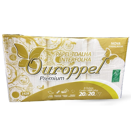 Papel Toalha Interfolha 2 Dobras Folha Simples Premium 1.000 Folhas 20x20 Ouroppel