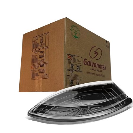 100 un Barca Pequena GO935 Galvanotek PET Oriental com Tampa Transparente – Sushi, Temaki, Delivery