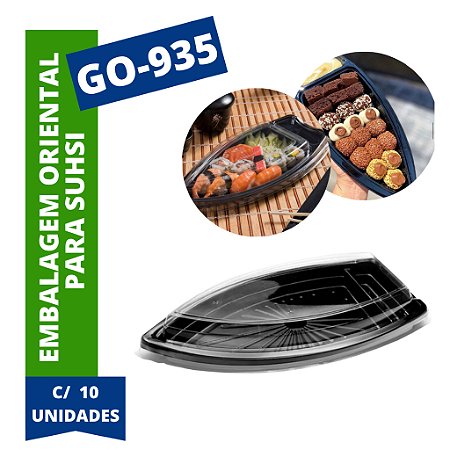 10 un Barca Pequena GO935 Galvanotek PET Oriental com Tampa Transparente – Sushi, Temaki, Delivery