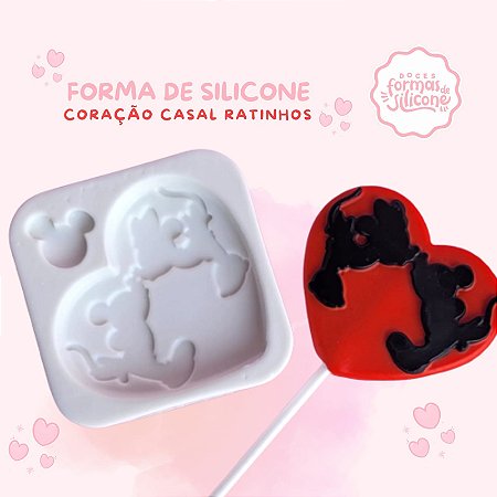 Forma de Silicone Coração Casal/Ratinhos