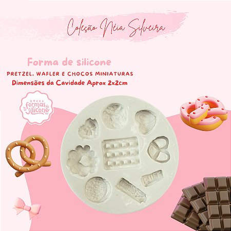 Molde de Silicone Pretzel, Waffle e Chocos Miniatura