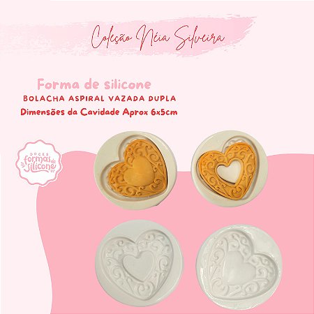 Molde de Silicone Bolacha Coração Aspiral Vasada Dupla
