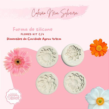Molde de Silicone Flores Kit com 4