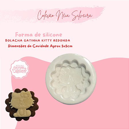 Molde de Silicone Bolacha Gatinha Kitty Redonda
