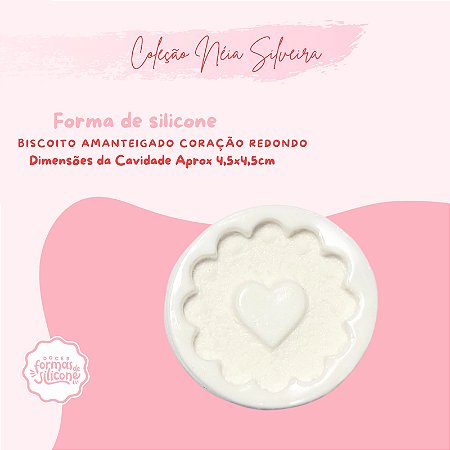 Molde de Silicone Biscoito Amanteigado Coração Redondo