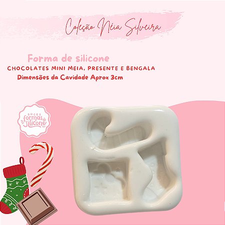 Molde de Silicone Chocolate Mini Meia, Presente e Bengala