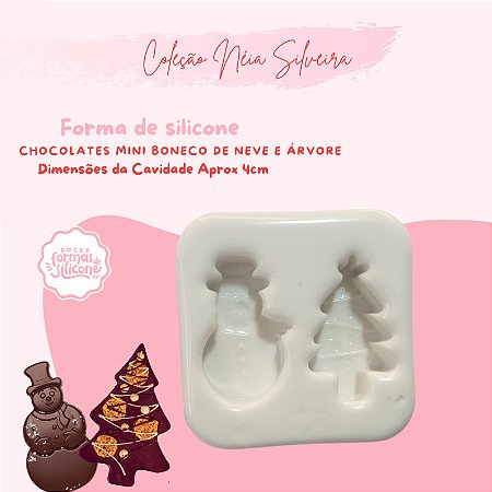 Molde de Silicone Chocolate Mini Boneco de Neve e Arvore