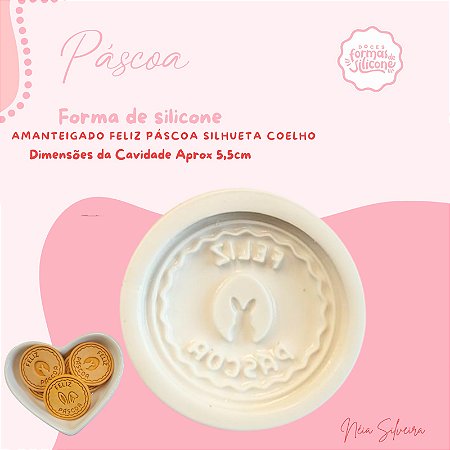 Molde de Silicone Amanteigado Feliz Páscoa Silhueta Coelho