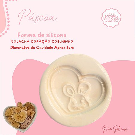 Molde de Silicone Bolacha Coração Coelhinho