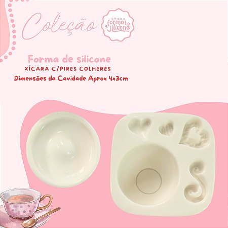 Molde de Silicone Molde de Silicone Xícara com Pires Colheres
