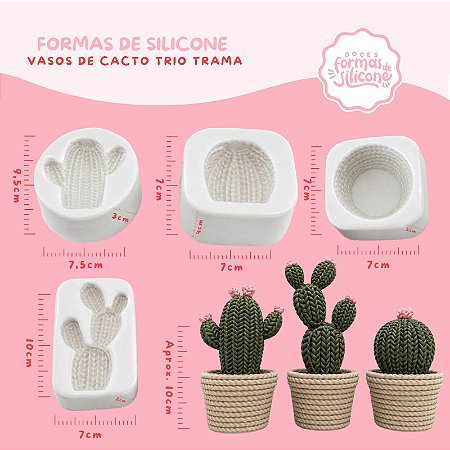 Molde de Silicone Vaso de Cacto Trio Trama