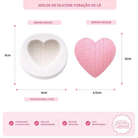 Molde de Silicone Coração Tricô M