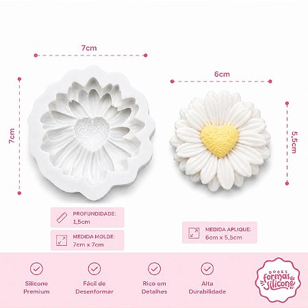Molde de Silicone Margarida Miolo Coração P