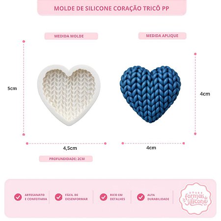 Molde de Silicone Coração Tricô PP