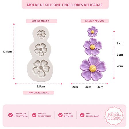 Molde de Silicone Trio Flores Delicadas