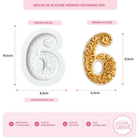 Molde de Silicone Número Decorado Seis