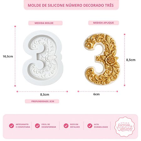 Molde de Silicone Número DecoradoTrês