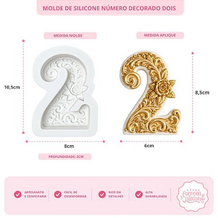 Molde de Silicone Número Decorado Dois