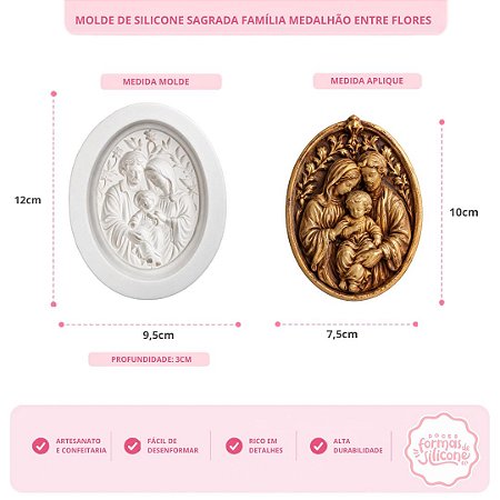 Molde De Silicone Sagrada Familia Medalhão Entre Flores
