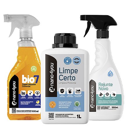 Kit Banheiro Nano4you - (Limpe Certo 1L, Rejunte Novo e Bio7)