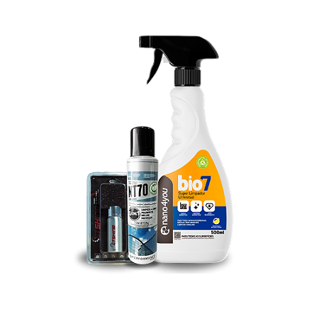 Kit Limpeza Moto (Bio7 500ml + NT70 Aerossol 150ml + GT Shine 20ml)