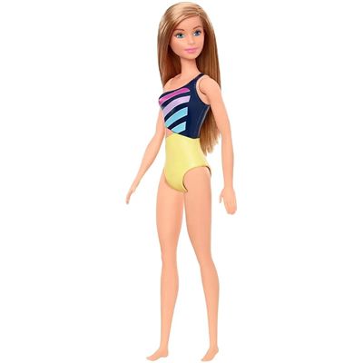 Boneca Barbie Moda Praia Loira  - Maiô amarelo com Listras - GHH38 -  Mattel