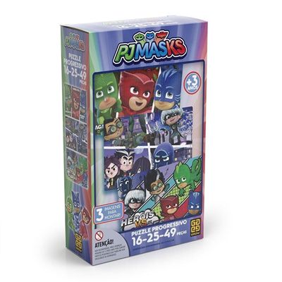 Quebra - Cabeça Progressivo - PJ Masks - 16, 25, 49 Peças - 3728 - Grow