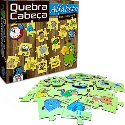 Jogo Quebra Cabeça Alfabético Brinquedo Educativo Em Madeira