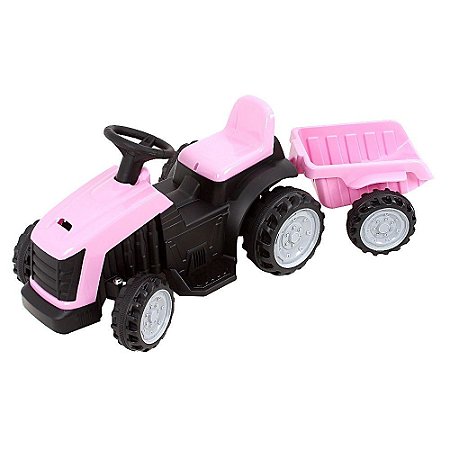 Mini Trator Elétrico Rosa  - Com Reboque 6v - 649 - Bang Toys