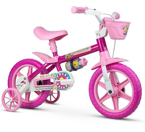 Bicicleta Infantil - Flower Aro 12 Com Garrafinha - Rosa - Nathor
