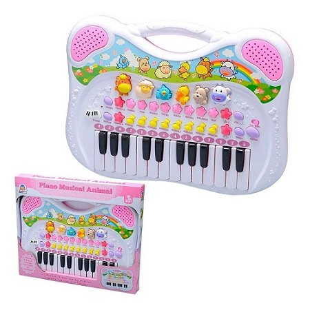 Piano Musical Infantil - Animais - Rosa - 6408 - Braskit - Real