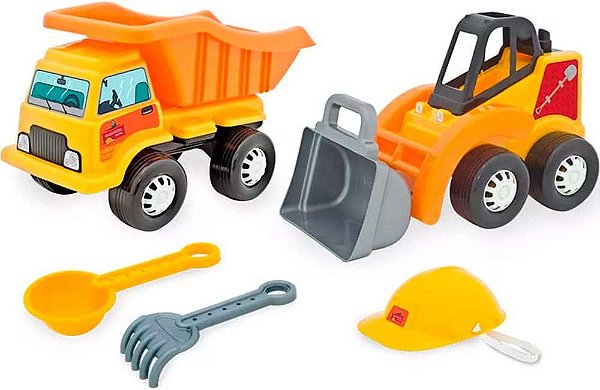 Caminhão Caçamba e Trator Pá Carregadeira Com Acessórios - 384 - Tilin Brinquedos