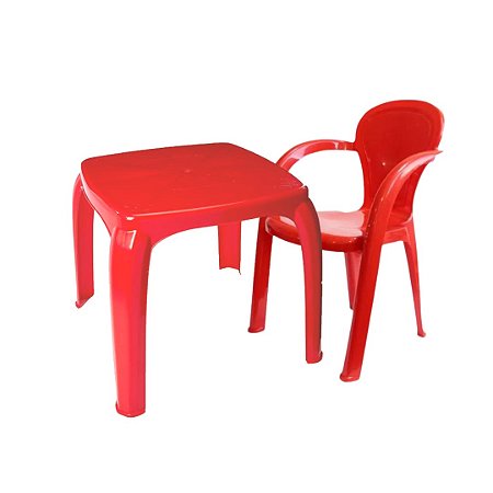 Conjunto Mesa e Cadeira Infantil Lisa - Vermelho - 47/148- Usual Utilidades