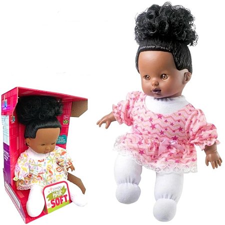 Boneca Coleção Hair Soft - Negra - 404 - Milk Brinquedos