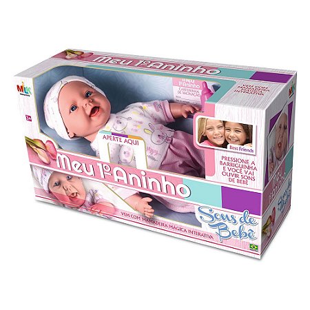 Boneca Meu 1º Aninho - Sons de Bebê - 618 - Milk Brinquedos - Real  Brinquedos