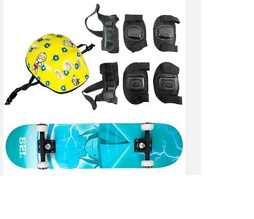 Skate Semi Profissional + Kit Proteção Completo - Estampa Raio - 4120 -  Real Brinquedos