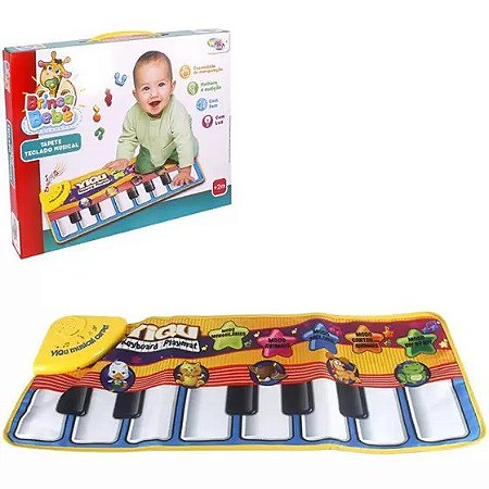 Piano com alça Baby Musical com Sons de Bichos e Jogos Amarelo