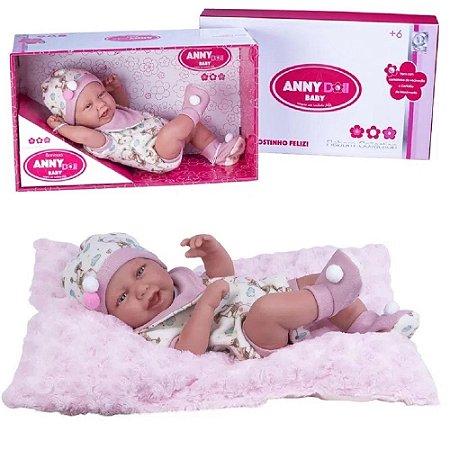 Boneca Anny Doll Baby Reborn Macacão Babador - 2442 - Cotiplás