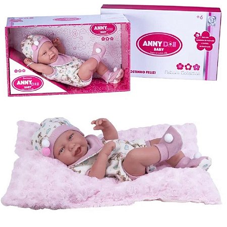 Boneca Bebê Reborn Anny Doll Baby com Macacão - Cotiplás