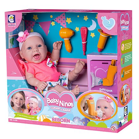 Boneca Baby Ninos Tipo Bebe Reborn Recem Nascida Baby Ninos Bonequinha Bebe  + Certidão Cotiplás Brinquedos