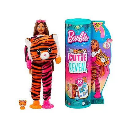 Boneca Barbie Cutie Reveal - Selva - Tigre - Com 10 Surpresas - HKP97 - Mattel