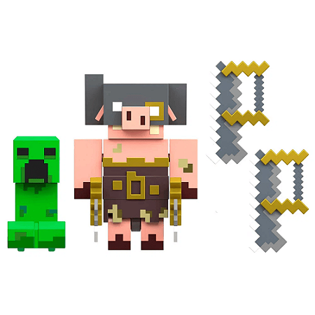 Minecraft - Figura Articulada - Creeper Vs Piglin Bruiser  - GYR98 - Mattel