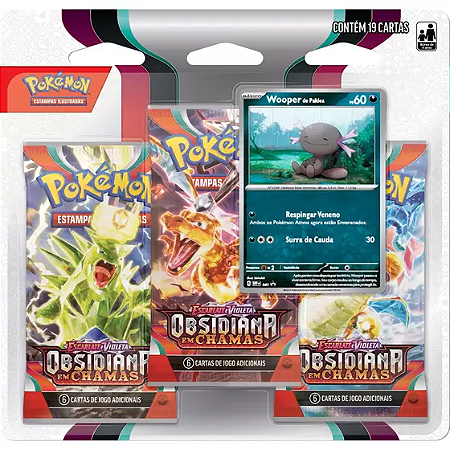 Pokémon Triple Pack Wooper Escarlate e Violeta - Obsidiana em Chamas - 33489 - Copag