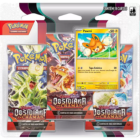 Pokémon Triple Pack Pawmi - Escarlate e Violeta Obsidiana em Chamas- 33489 - Copag