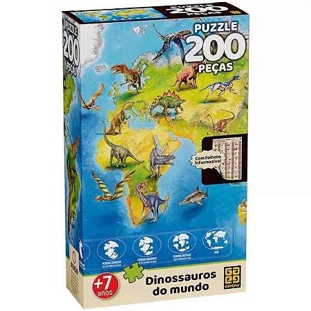 Quebra Cabeça - Puzzle 200 Peças Dinossauros Do Mundo - 4536 - Grow - Real  Brinquedos