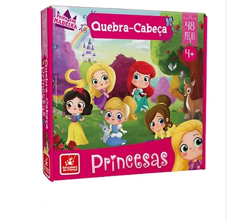 Jogo Quebra-Cabeça Princesas em Madeira 30 Peças + 4 Anos Infantil